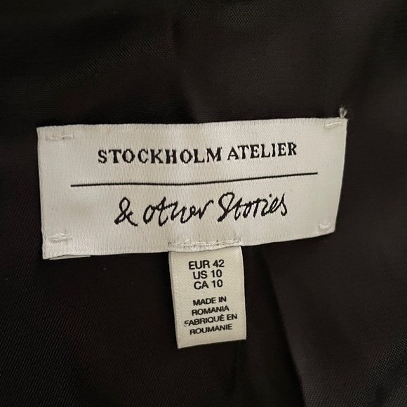 & Other Stories structured trench wool mix coat US 10 black straight - Picture 7 of 12